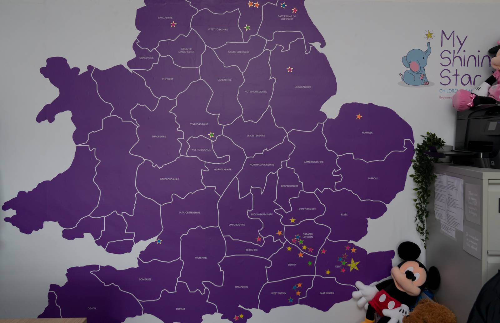 A UK map display on the wall in the Family Hub